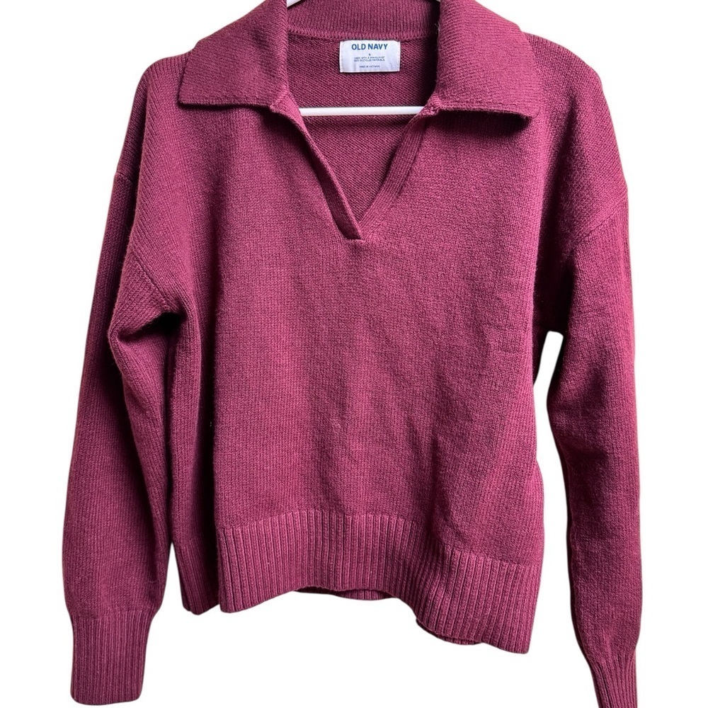 Old Navy Burgundy Collared Sweater Women’s Small Cotton Wool Blend Pullover